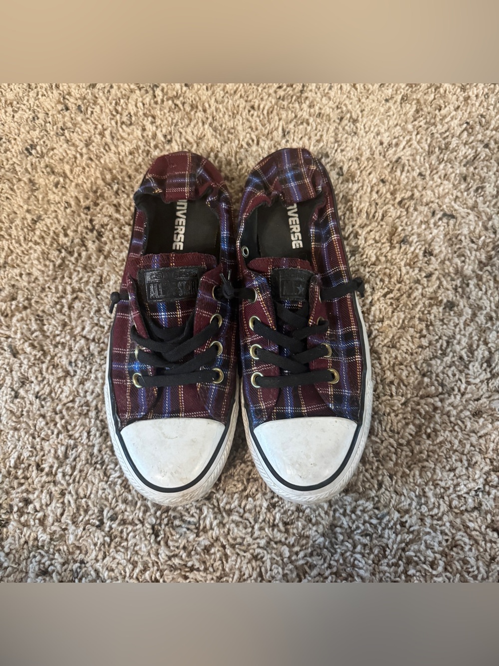 Converse Burgundy Plaid Low-Top Sneakers